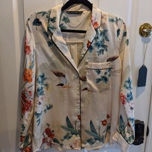 Zara Silky Lux Look Button Shirt